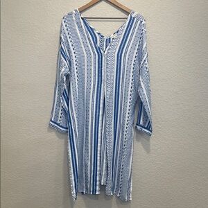 en Creme Blue and White Striped Woven Tunic Medium NWT